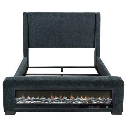 Dark Blue Queen Audio Flame Visualizer Bed - Mid-Century Modern for Bedroom