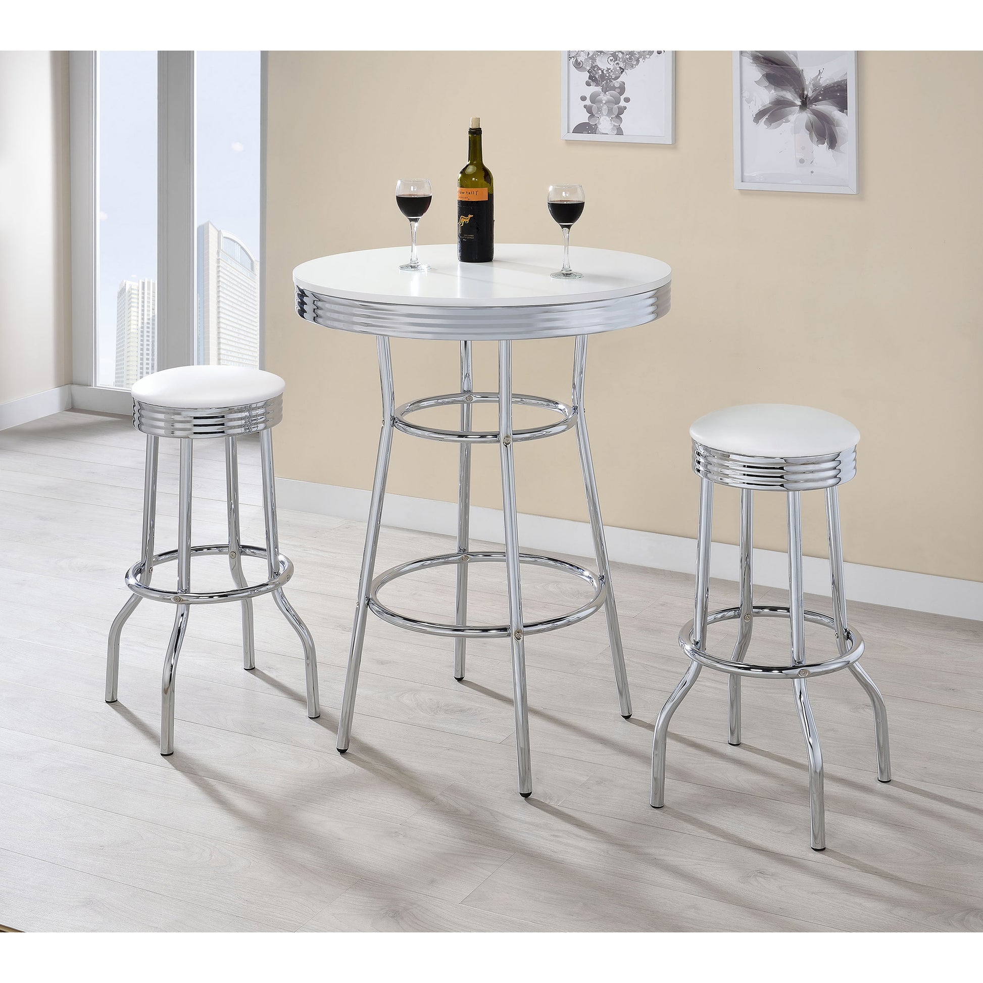 Midge White 3-piece Round 1950s Bistro Pub Bar Table Set