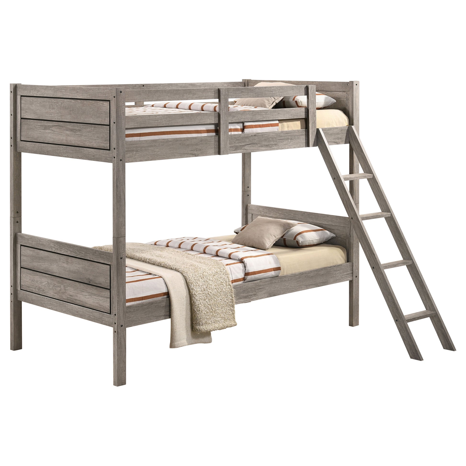 Twin Over Twin Bunk Bed - Taupe Wood Frame for Bedroom