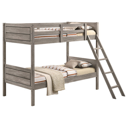 Twin Over Twin Bunk Bed - Taupe Wood Frame for Bedroom