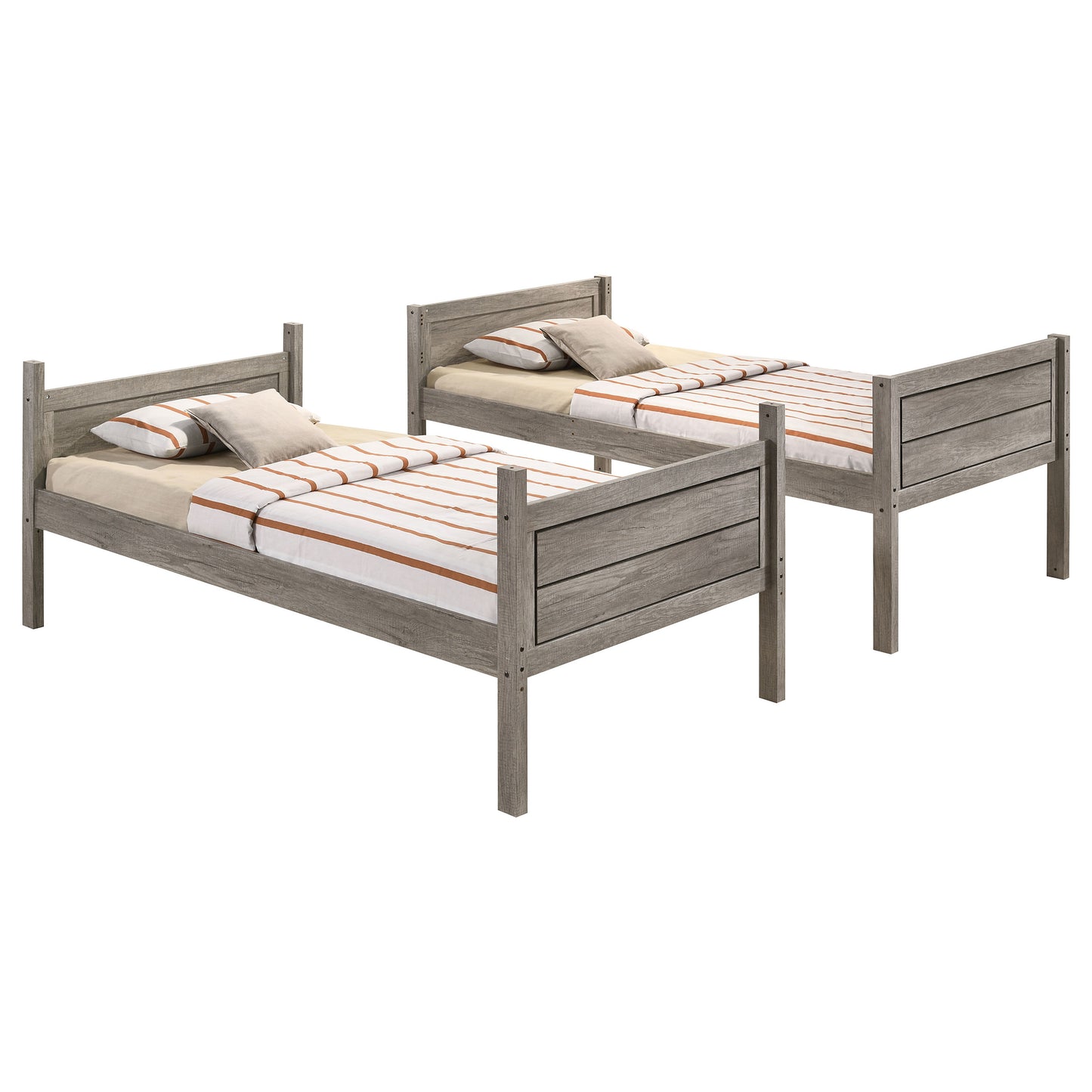 Twin Over Twin Bunk Bed - Taupe Wood Frame for Bedroom