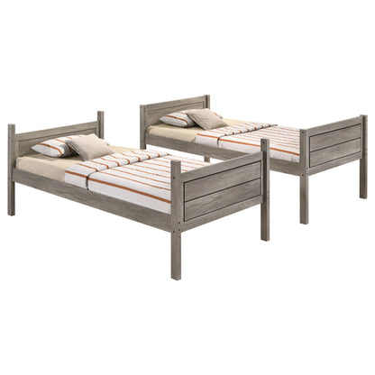 Twin Over Twin Bunk Bed - Taupe Wood Frame for Bedroom