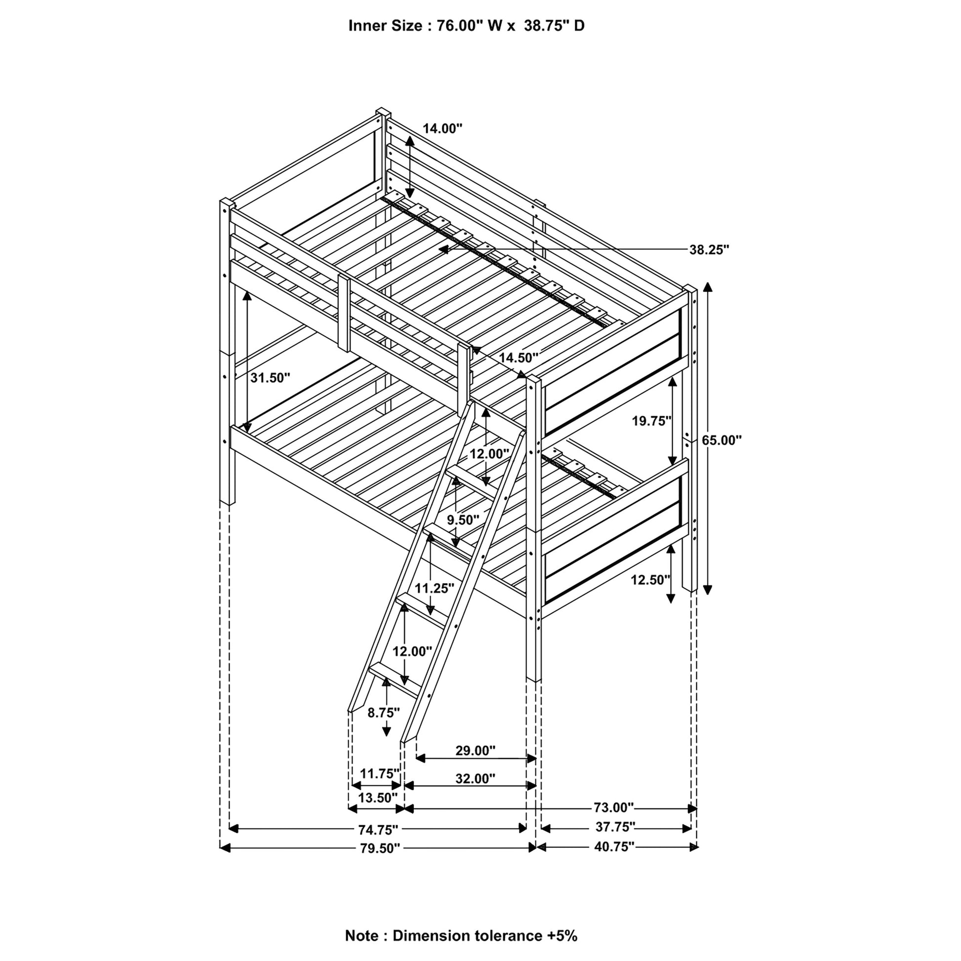 Twin Over Twin Bunk Bed - Taupe Wood Frame for Bedroom
