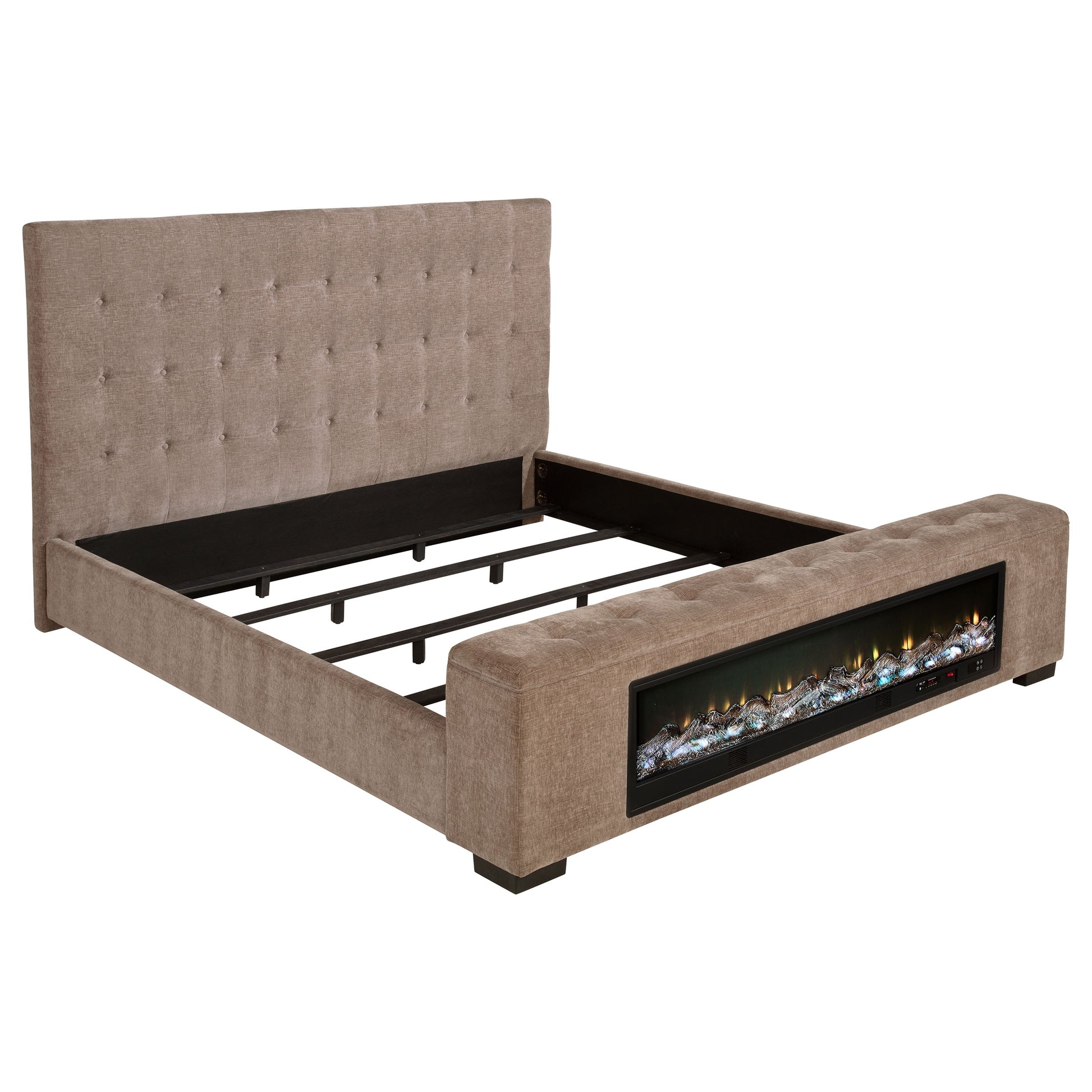 Crombie Brown King Bed - Upholstered Comfort & Audio Features