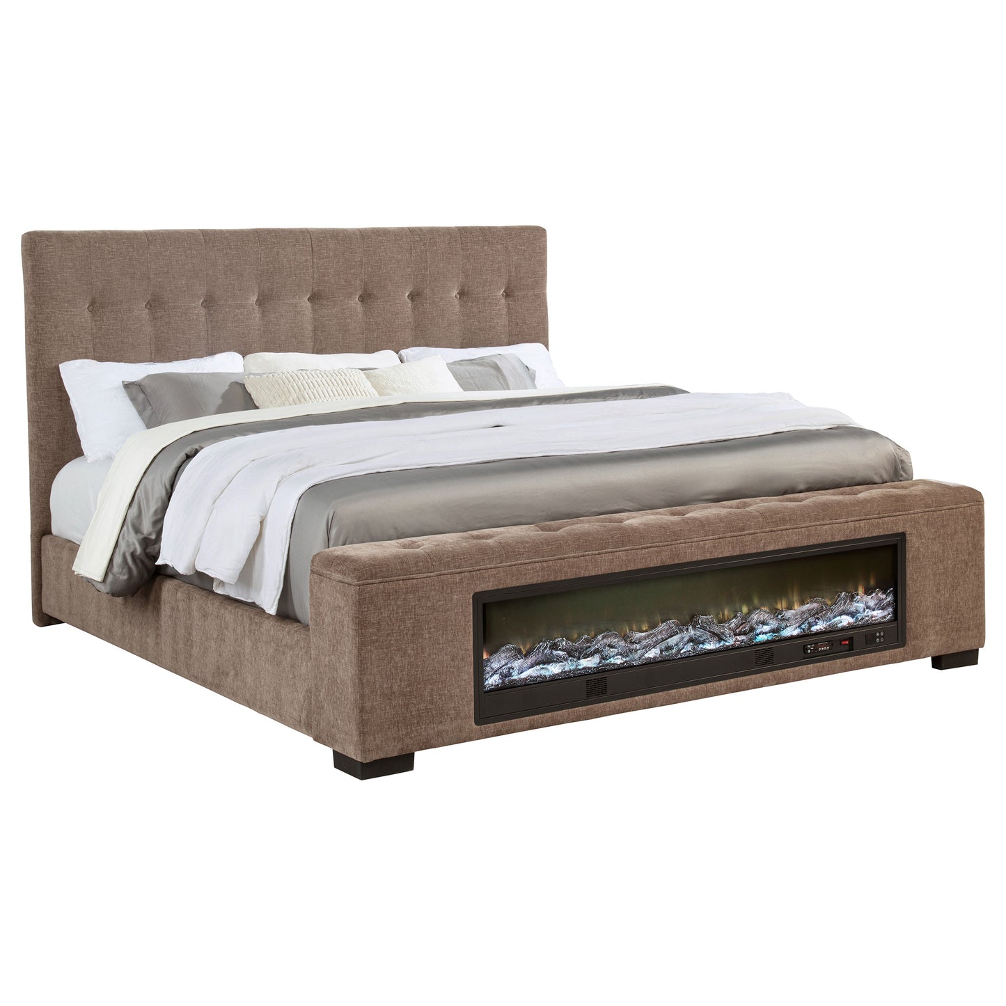Crombie Brown King Bed - Upholstered Comfort & Audio Features