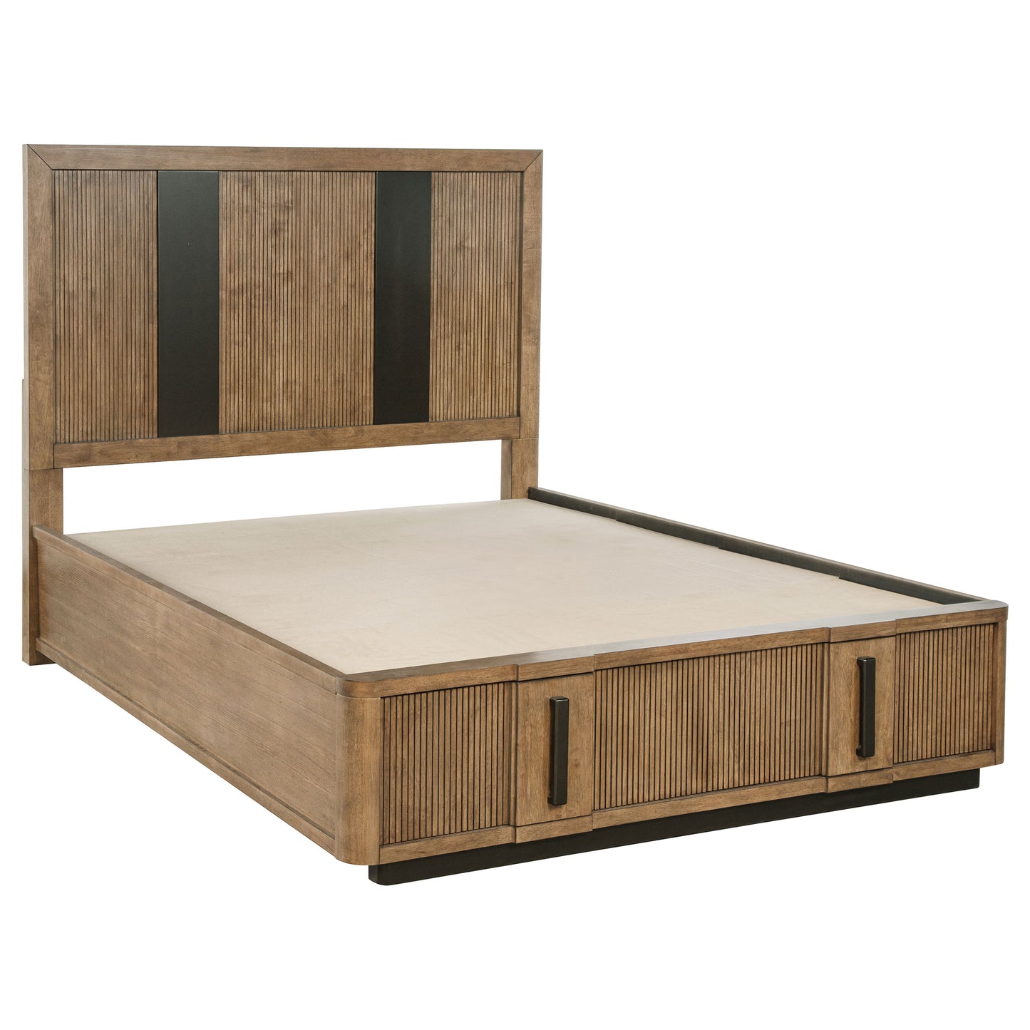 Queen Ash Brown Wood Bed Frame - Storage Headboard