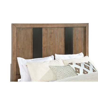 Queen Ash Brown Wood Bed Frame - Storage Headboard