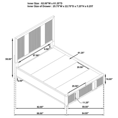 Queen Ash Brown Wood Bed Frame - Storage Headboard
