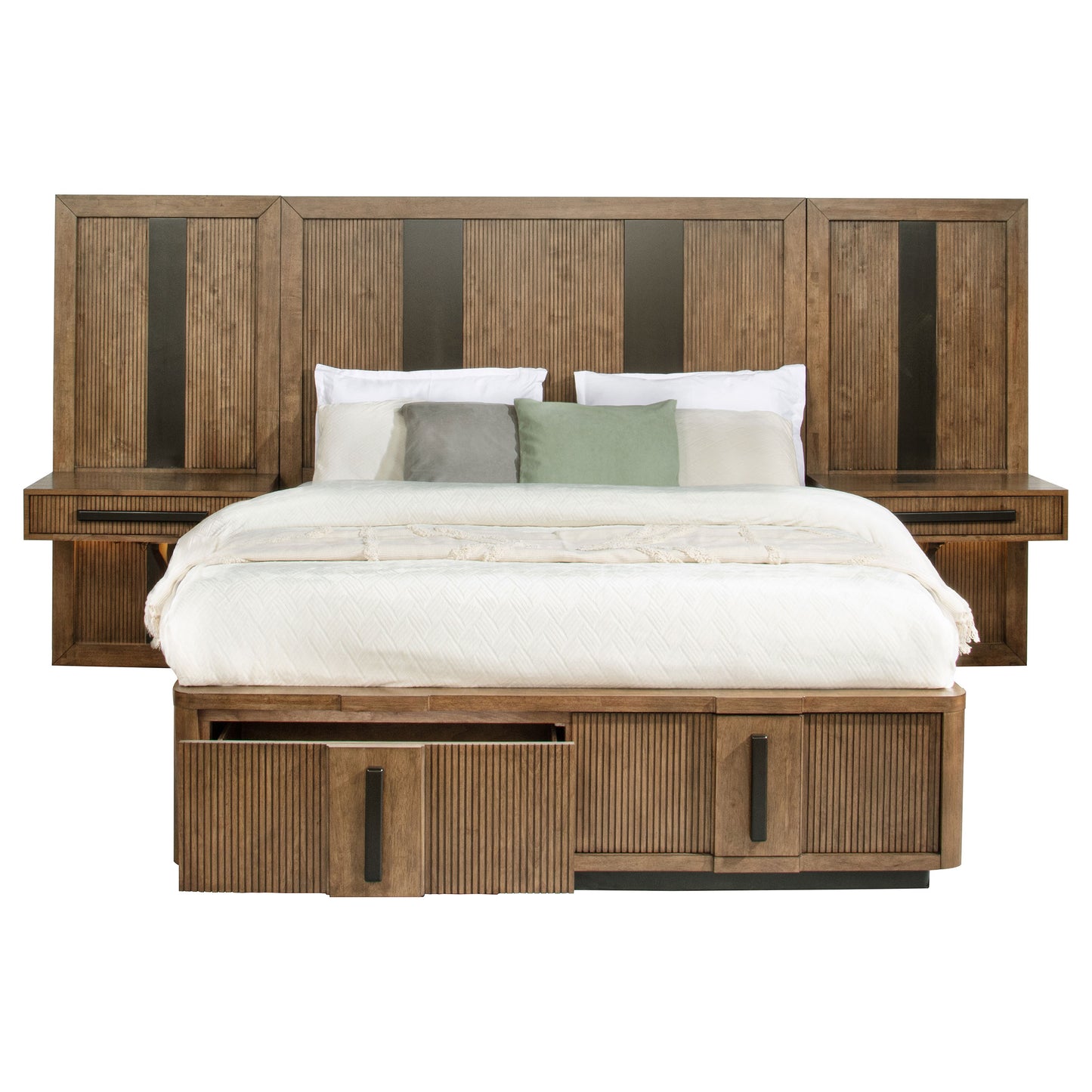 Moraga Ash Brown Queen Wall Panel Storage Bed
