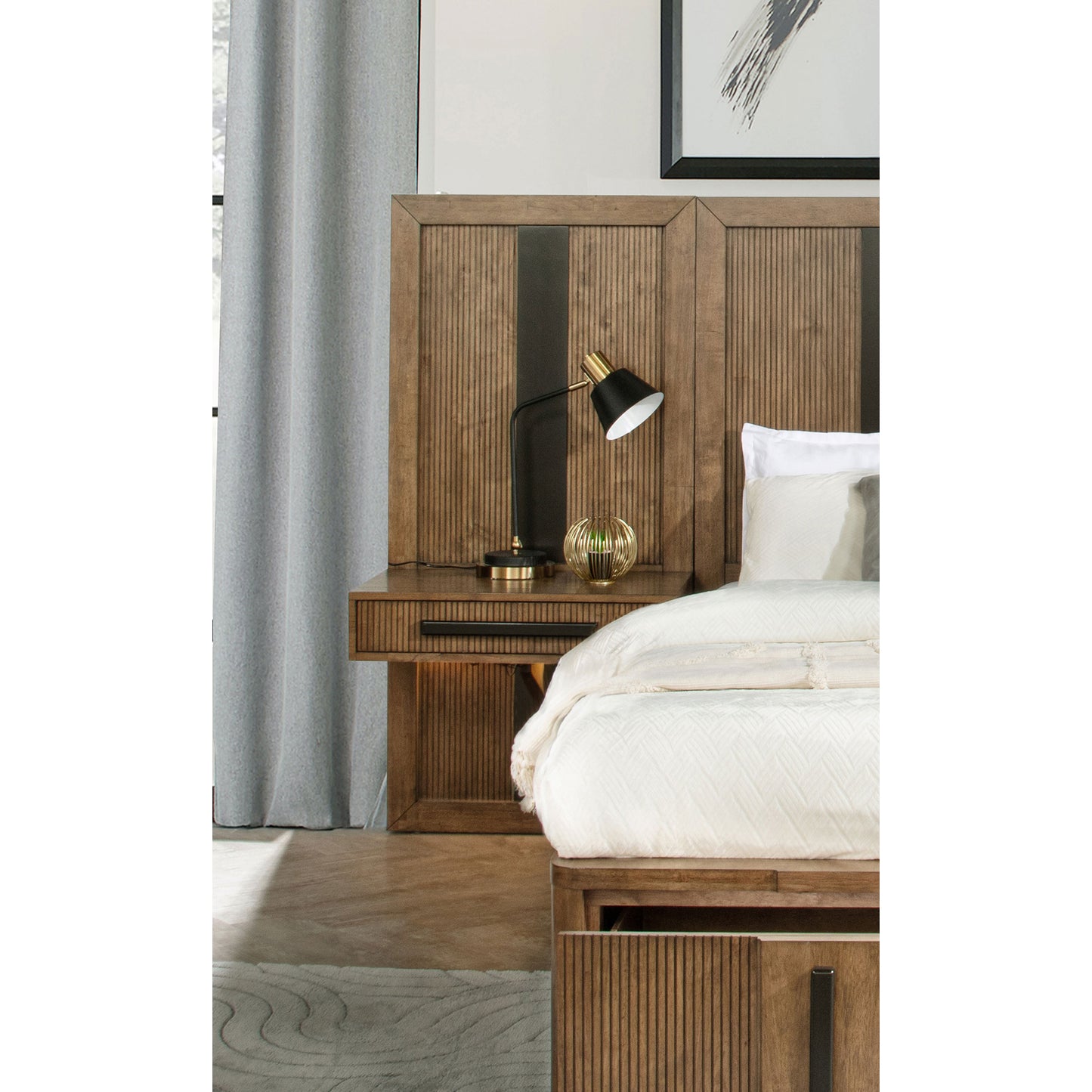 Moraga Ash Brown Queen Wall Panel Storage Bed