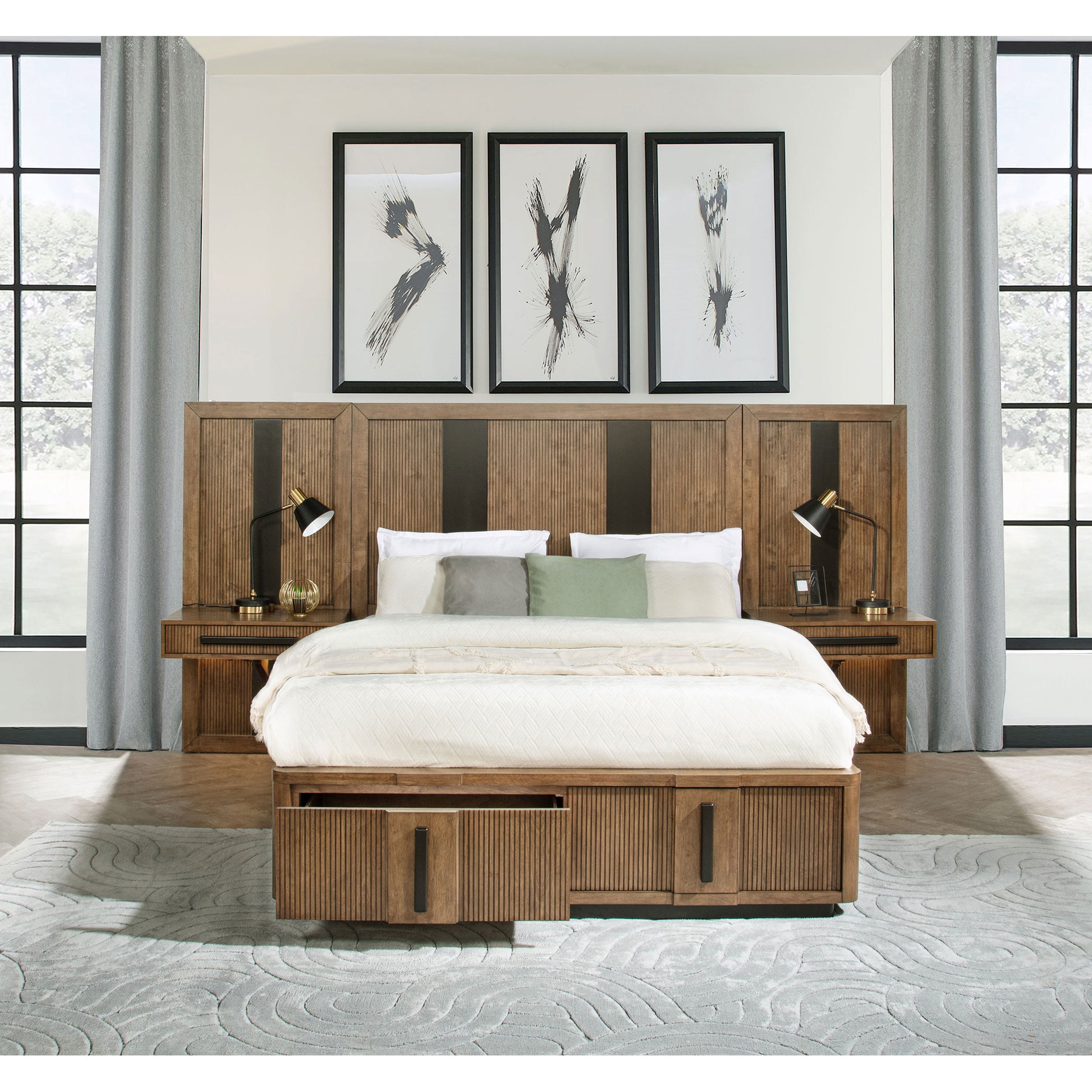 Moraga Ash Brown Queen Wall Panel Storage Bed