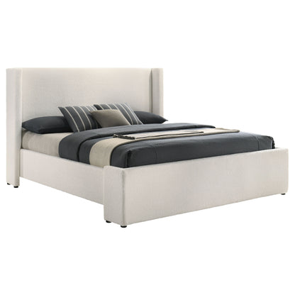 White Upholstered King Wingback Bed Frame with Boucle Fabric for Bedroom