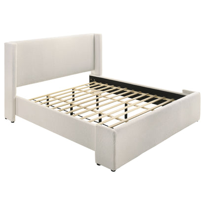 White Upholstered King Wingback Bed Frame with Boucle Fabric for Bedroom