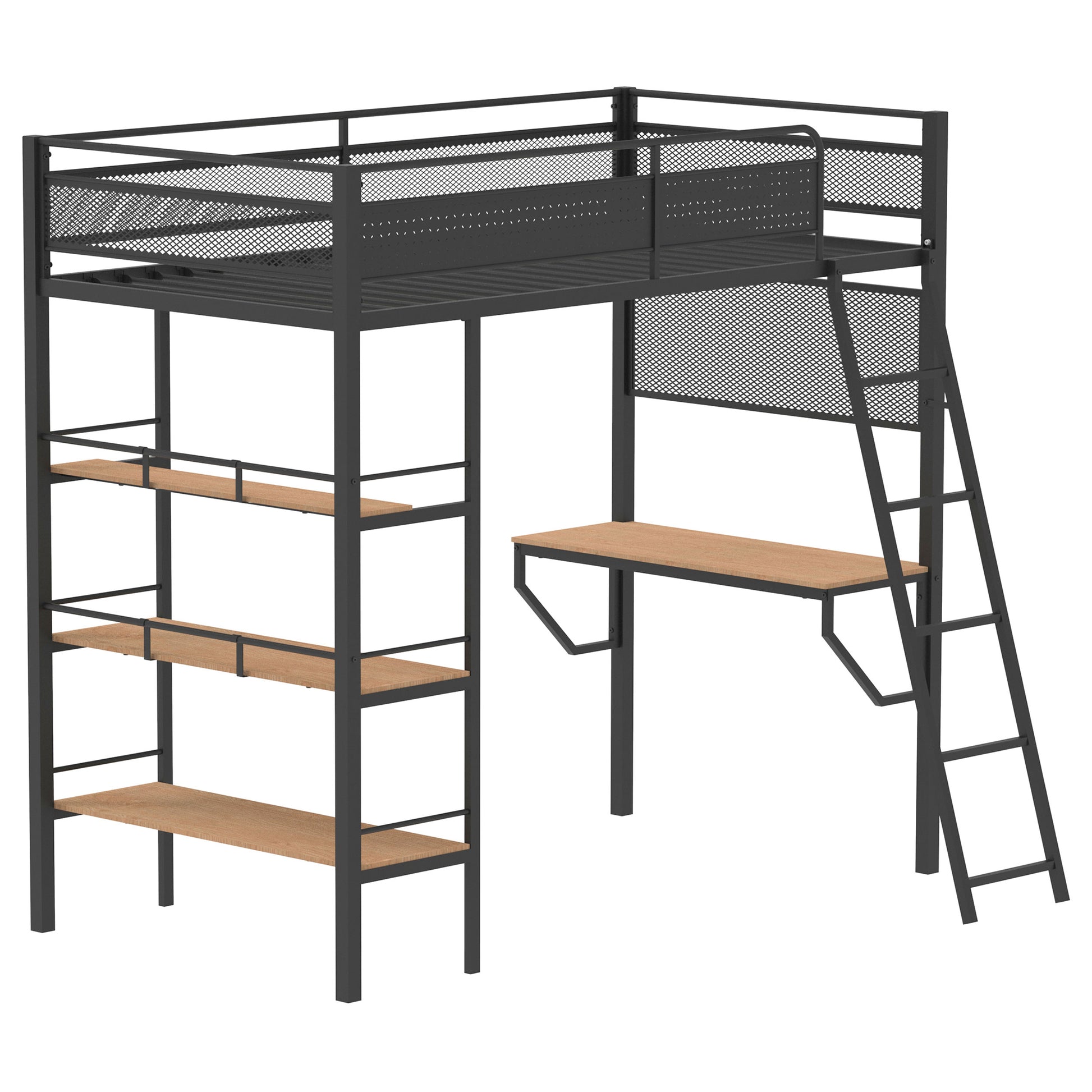 William Matte Black 3-Shelf Twin Loft Bed - Compact Bedroom Design