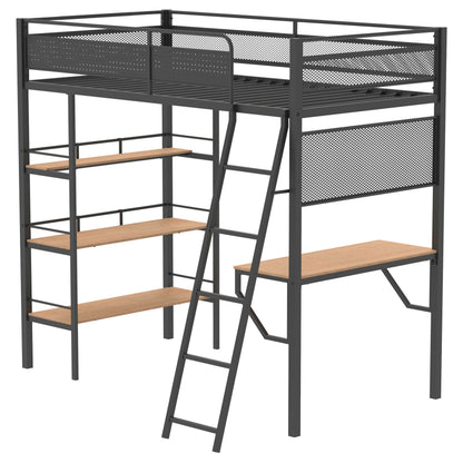 William Matte Black 3-Shelf Twin Loft Bed - Compact Bedroom Design