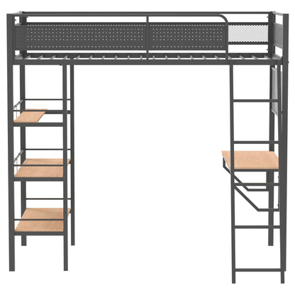 William Matte Black 3-Shelf Twin Loft Bed - Compact Bedroom Design