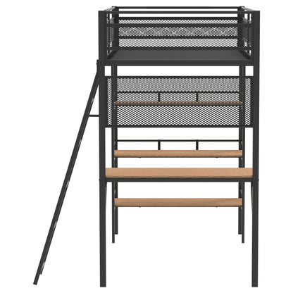 William Matte Black 3-Shelf Twin Loft Bed - Compact Bedroom Design