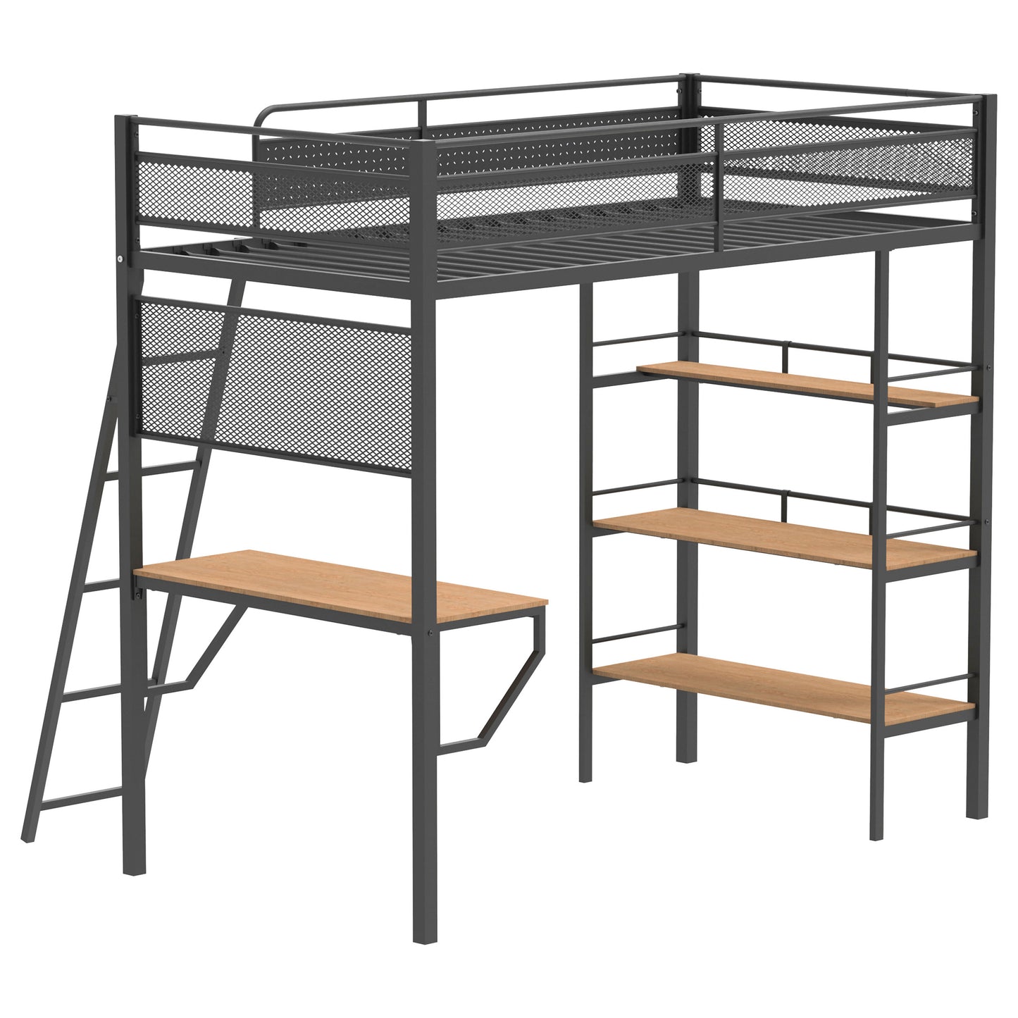 William Matte Black 3-Shelf Twin Loft Bed - Compact Bedroom Design