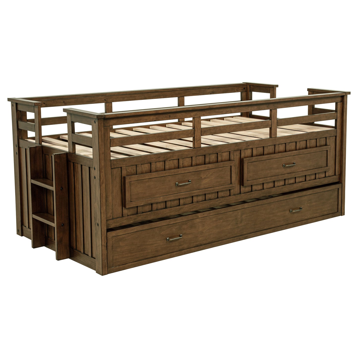 Twin Captains Bed with Trundle - Brown Wood Frame