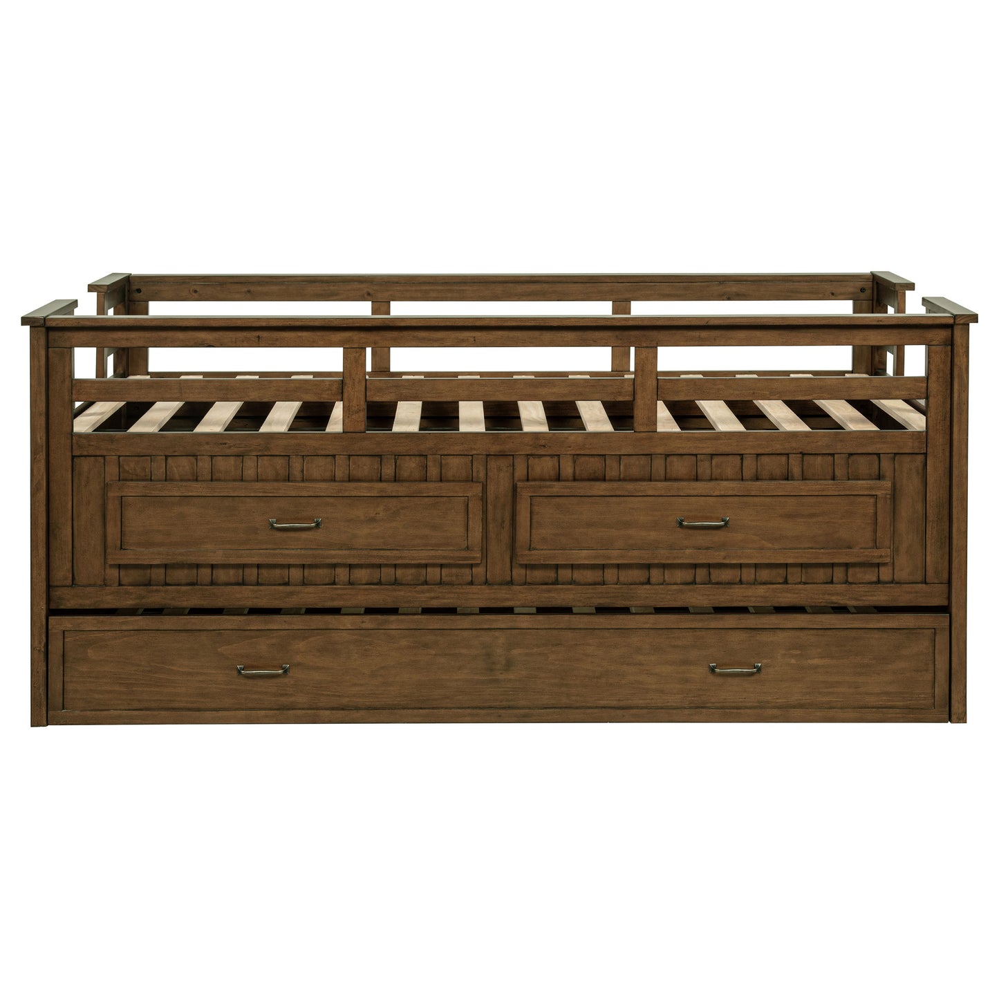 Twin Captains Bed with Trundle - Brown Wood Frame