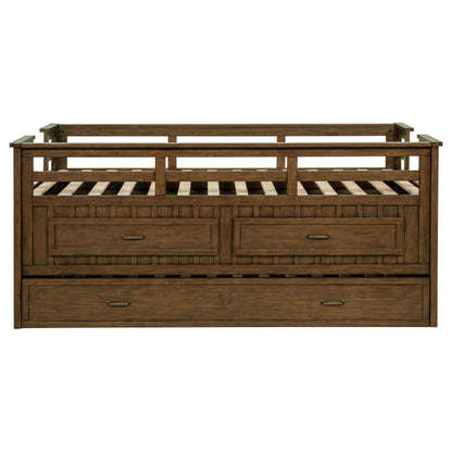 Twin Captains Bed with Trundle - Brown Wood Frame