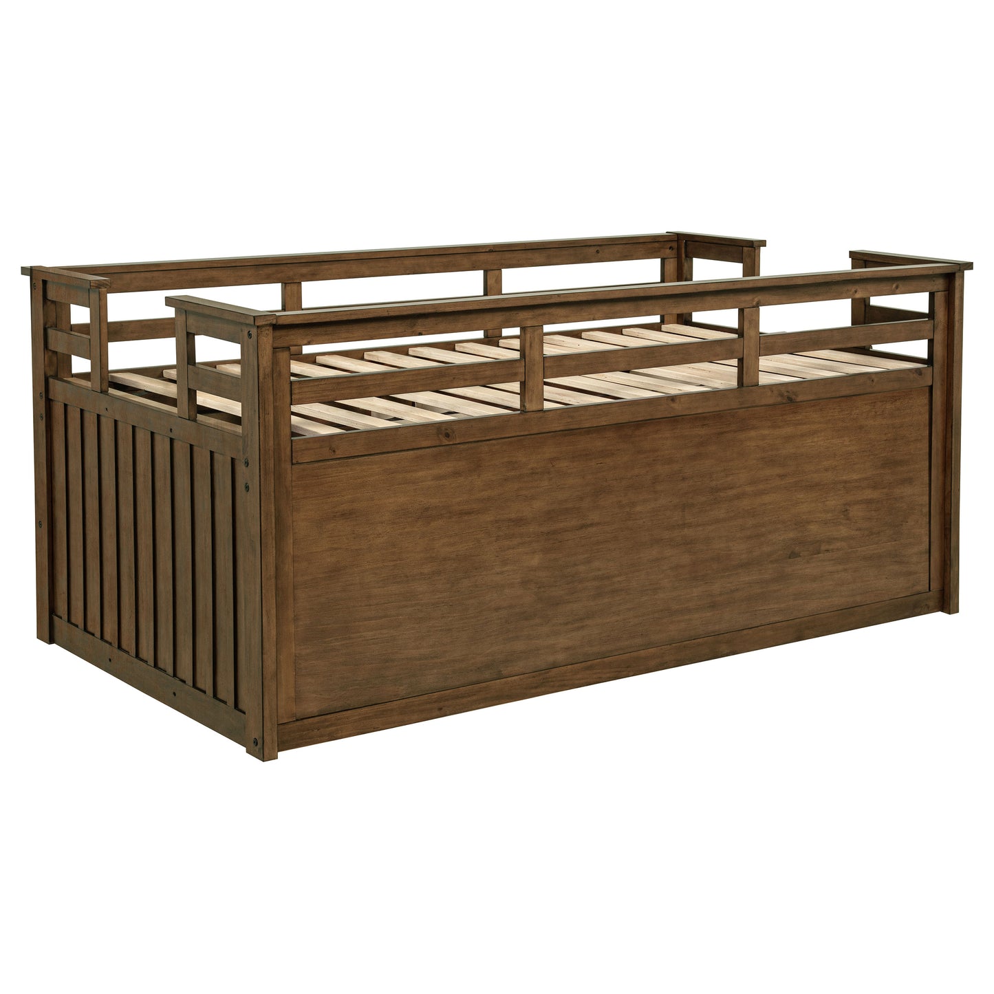 Twin Captains Bed with Trundle - Brown Wood Frame