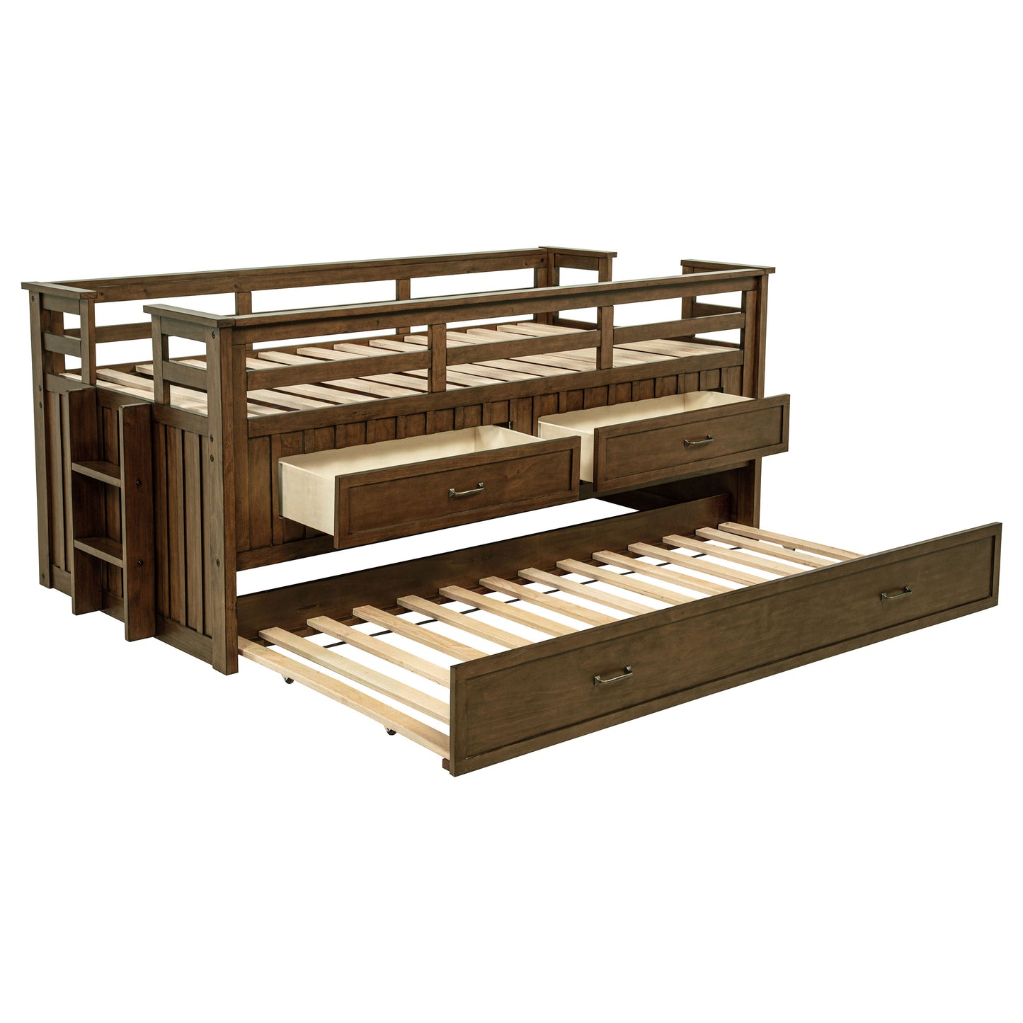 Twin Captains Bed with Trundle - Brown Wood Frame