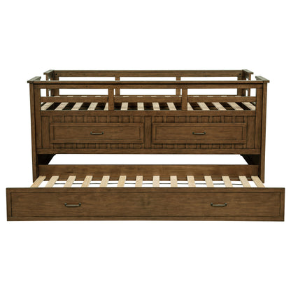 Twin Captains Bed with Trundle - Brown Wood Frame