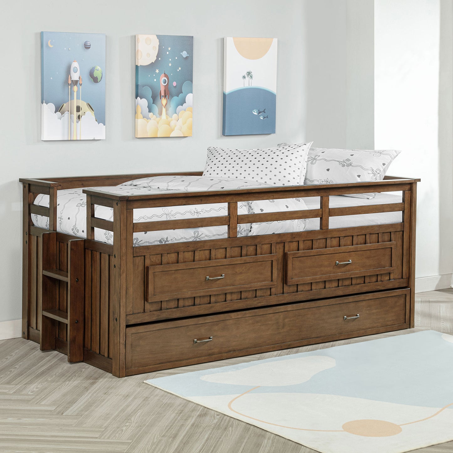 Starboard Medium Brown Twin Captains Bed with Trundle