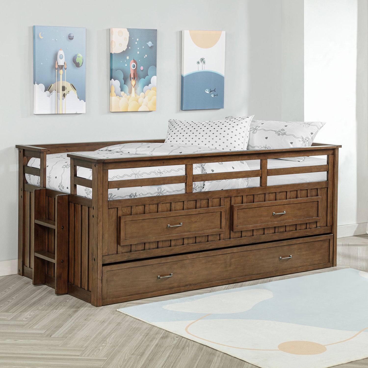 Starboard Medium Brown Twin Captains Bed with Trundle