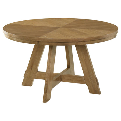 Round Oak Dining Table Set with Upholstered Chairs
