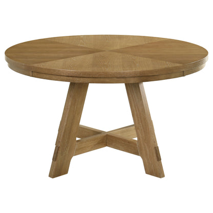Round Oak Dining Table Set with Upholstered Chairs