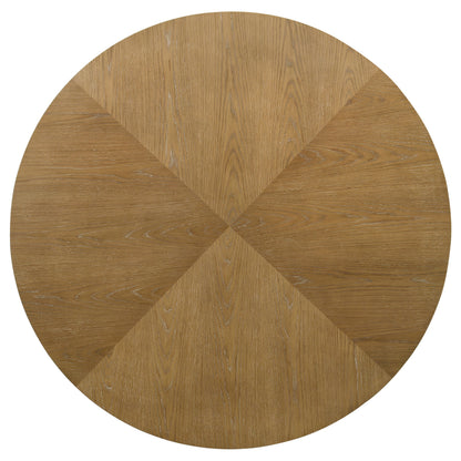 Round Oak Dining Table Set with Upholstered Chairs