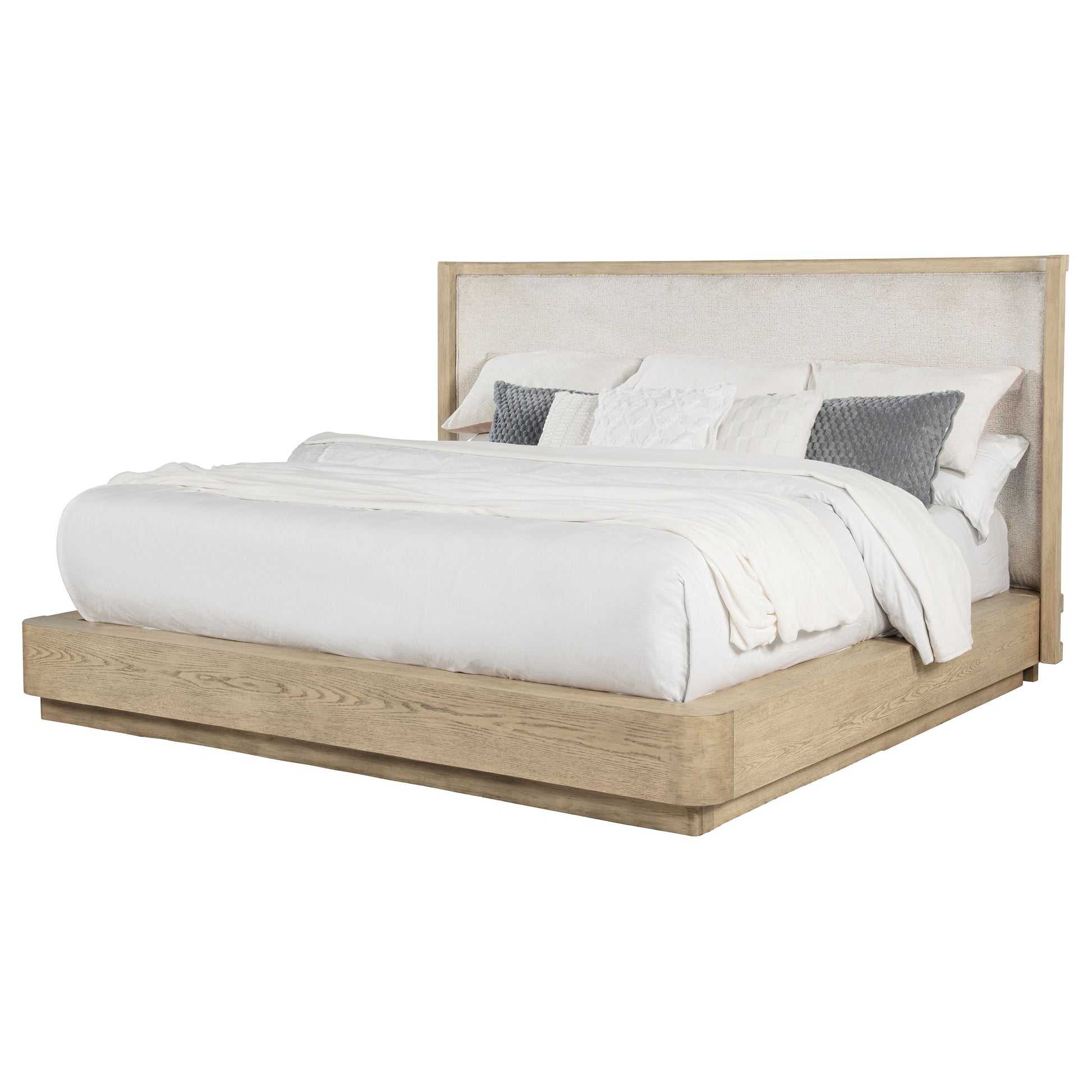 Queen Light Oak Wingback Bed Frame Coastal Style