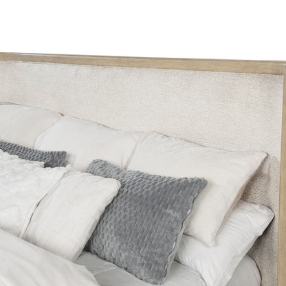 Queen Light Oak Wingback Bed Frame Coastal Style