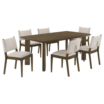 Brown Rubberwood Dining Room Set with Storage and Chairs