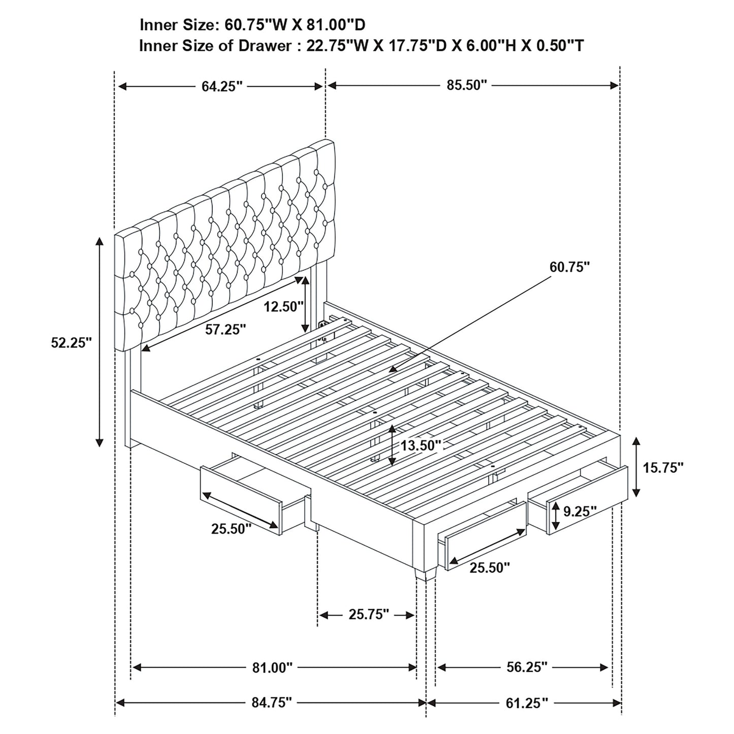 Queen Grey Upholstered Storage Bed Frame with Drawers