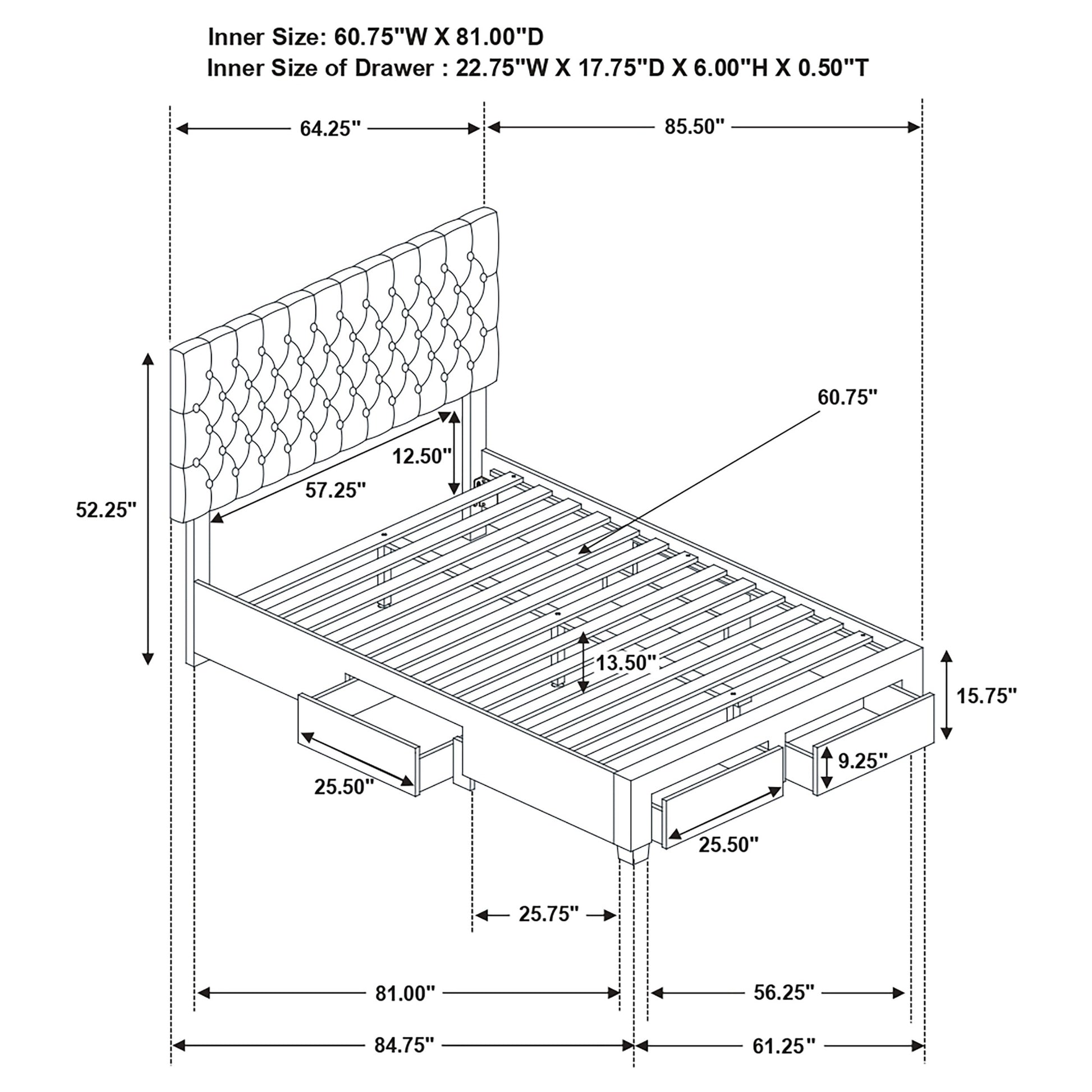 Queen Grey Upholstered Storage Bed Frame with Drawers