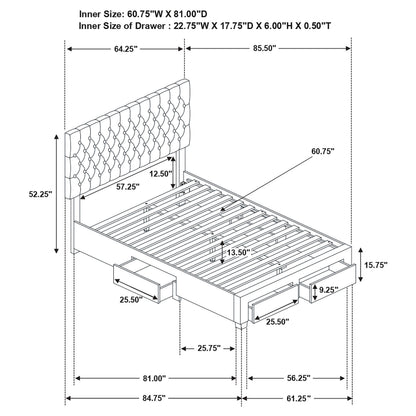Queen Grey Upholstered Storage Bed Frame with Drawers