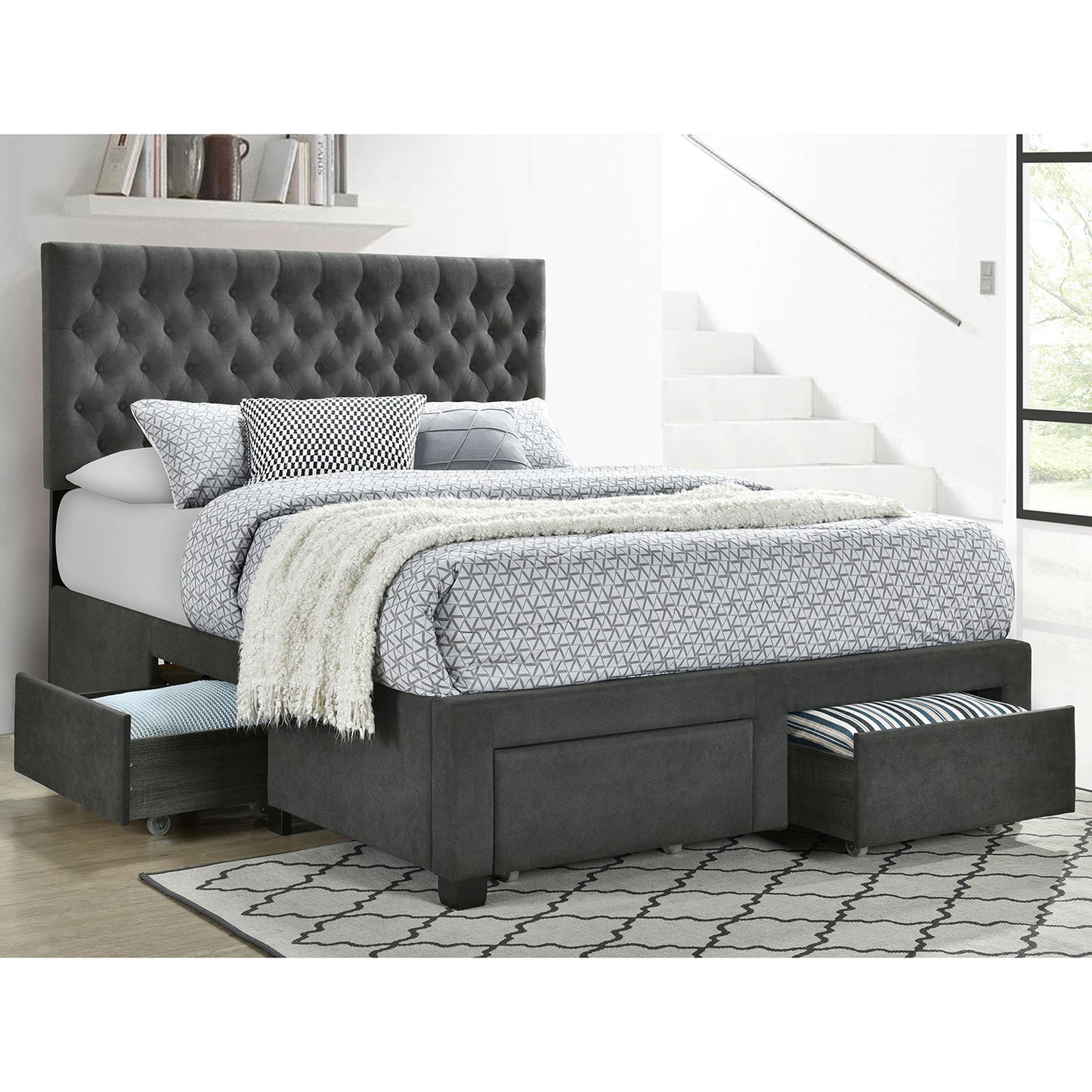 Keating Grey Upholstered Queen Storage Panel Bed