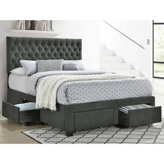 Keating Grey Upholstered Queen Storage Panel Bed