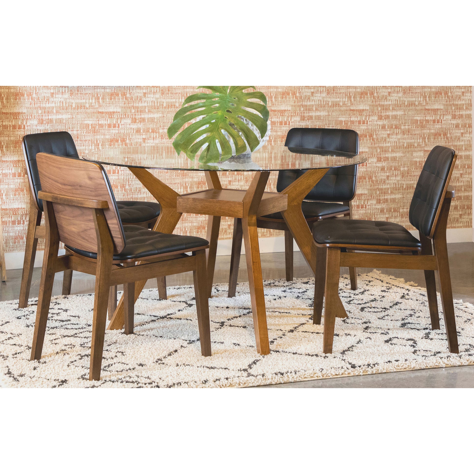 Flynn Brown 5-piece Round Glass Top Dining Table Set