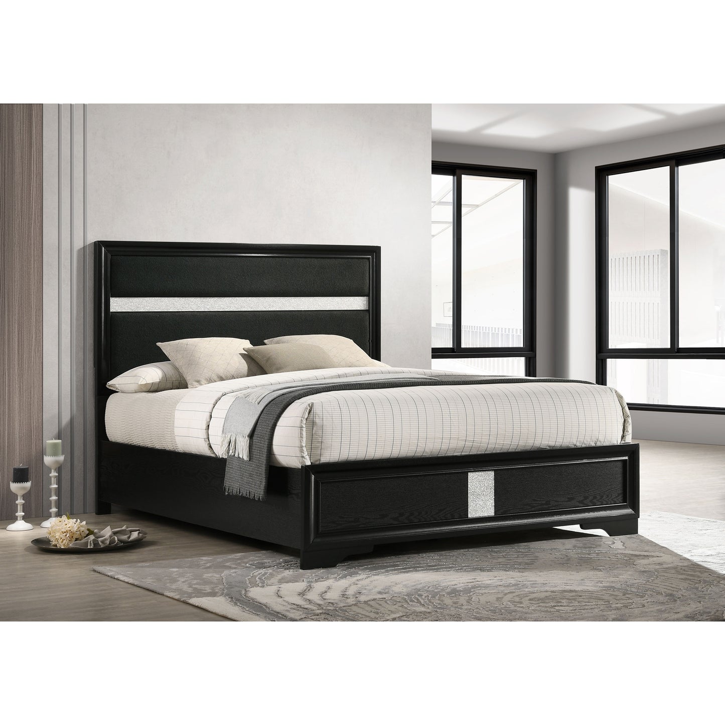 Annie Black 54-inch Upholstered Queen Panel Bed