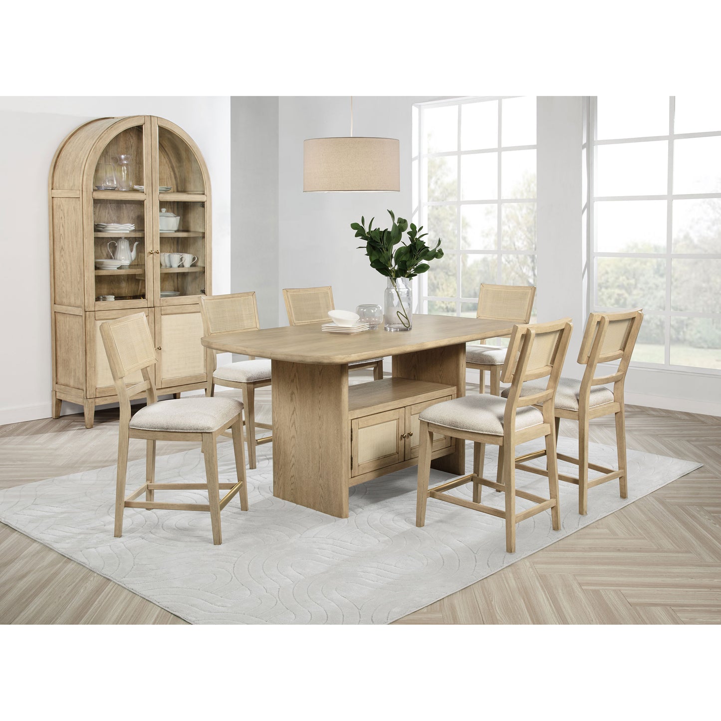 Kimpton Beige Oak 8-piece Counter Dining Set with Cabinet