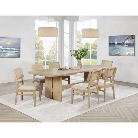 Beige Oak 7-piece Rectangular Wood Dining Table Set
