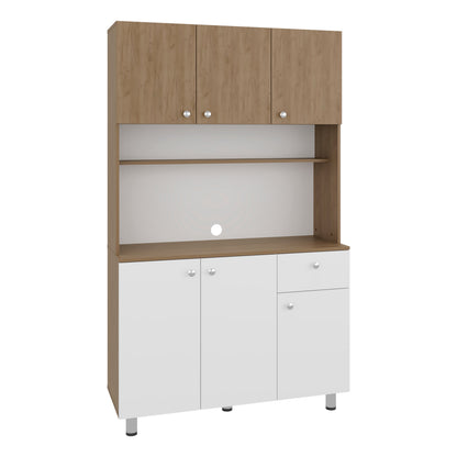 White & Natural Oak 6-Door Kitchen Storage Cabinet - Durable Sideboard