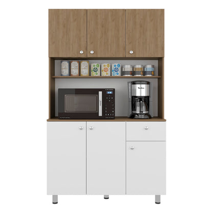White & Natural Oak 6-Door Kitchen Storage Cabinet - Durable Sideboard