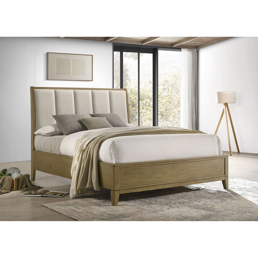 Menlo Natural Pine Upholstered Queen Panel Bed