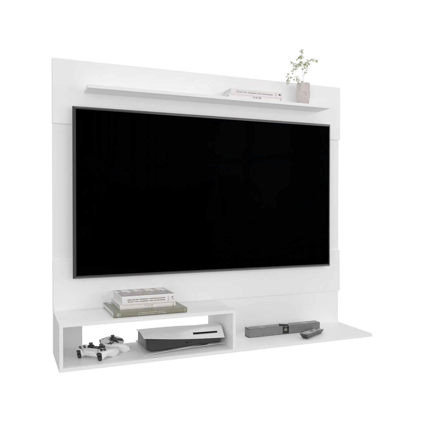 White Modern TV Stand with Shelves - 12.4 x 55" for Living Room