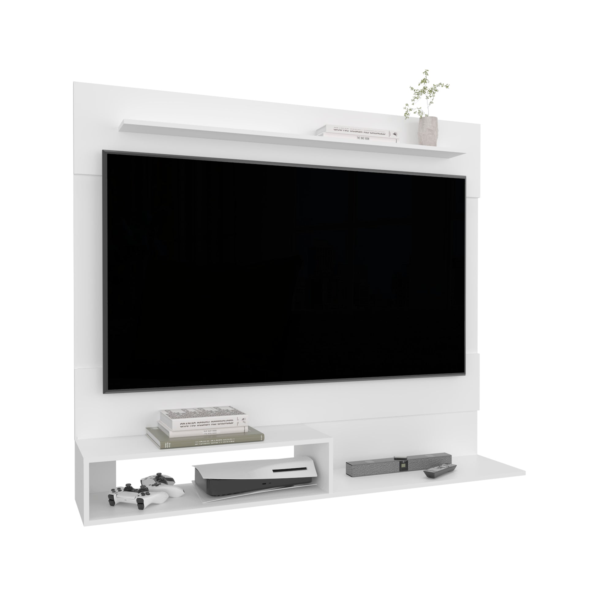 White Modern TV Stand with Shelves - 12.4 x 55" for Living Room